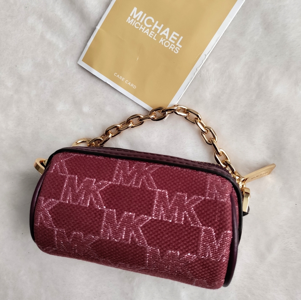 ✨NEW MICHAEL KORS ZOOEY MICRO BARREL POUCH MULBERRY PINK MK COIN PURSE ✨